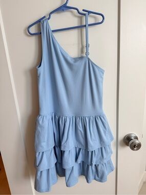 Girls' Sky Blue One-Shoulder Ruffle Tier Dress
